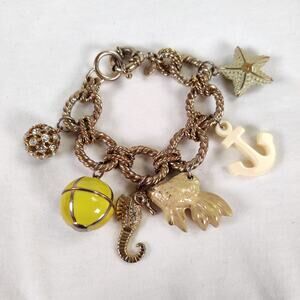 J.Crew Nautical Charm Bracelet Rope Link Seahorse Fish Enamel Read